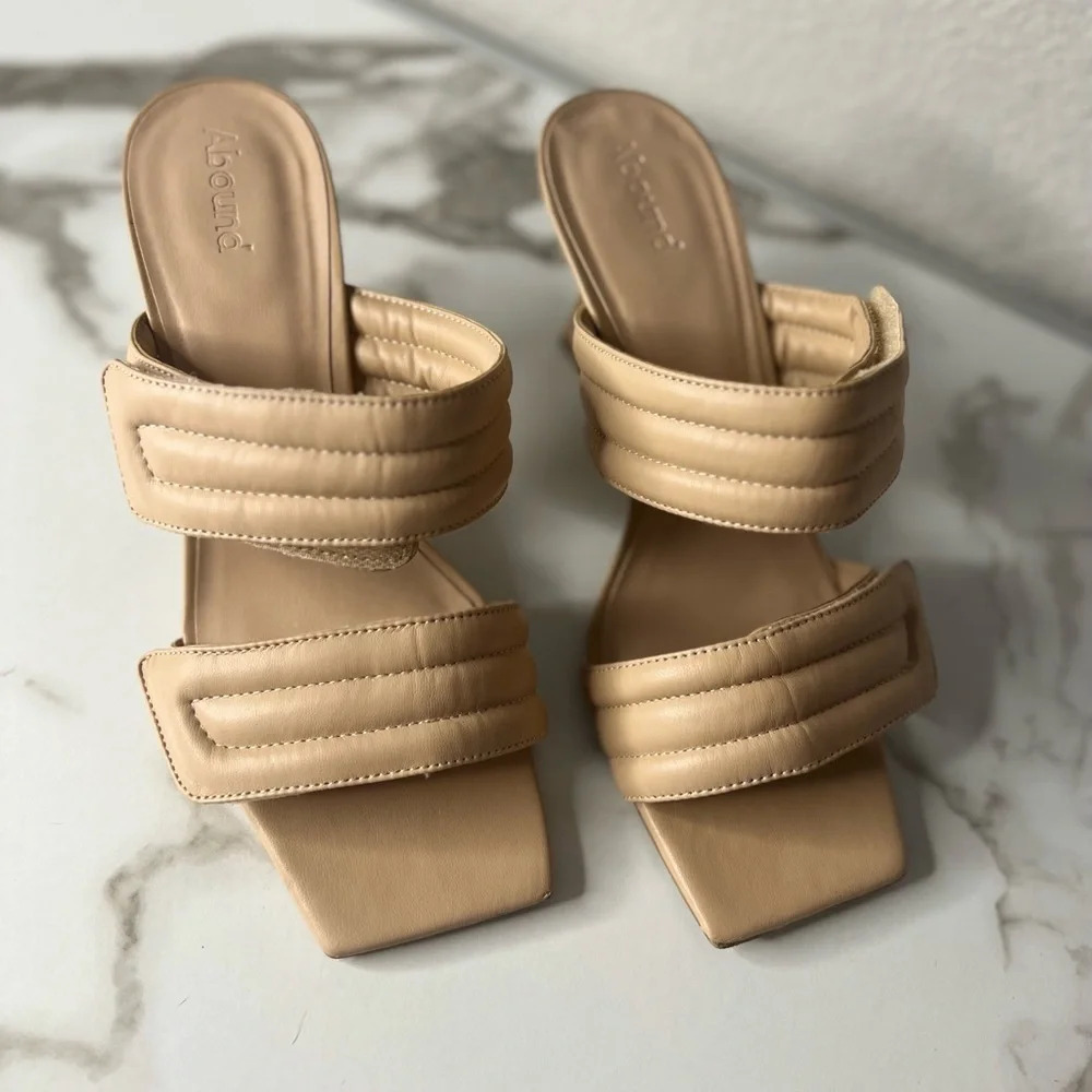Abound‎ Women’s Beige Qarly quilted square open toe block heels slide sandals